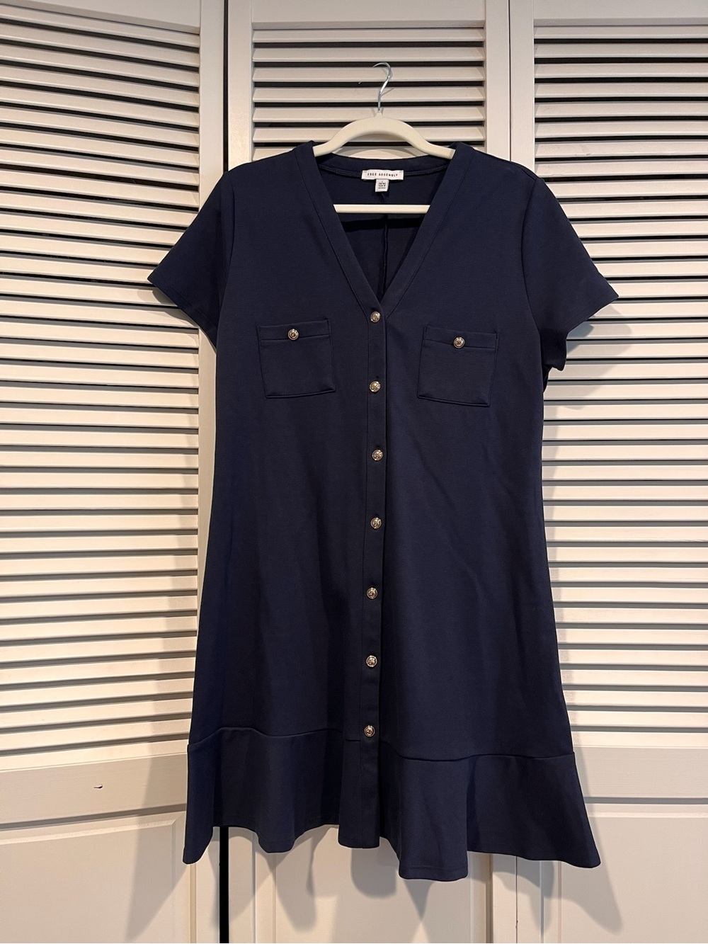 Classic Navy Short-Sleeve Button-Front Mini Dress